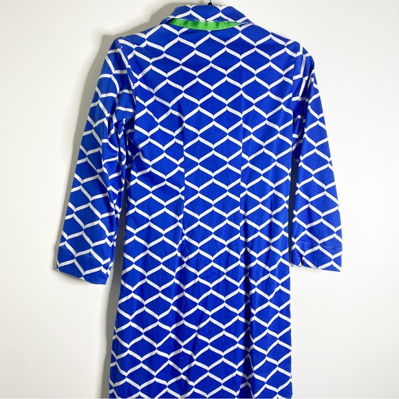 Melly M Jacquard Blue and White Cotton Blend Shirt Dress - Picture 4 of 10
